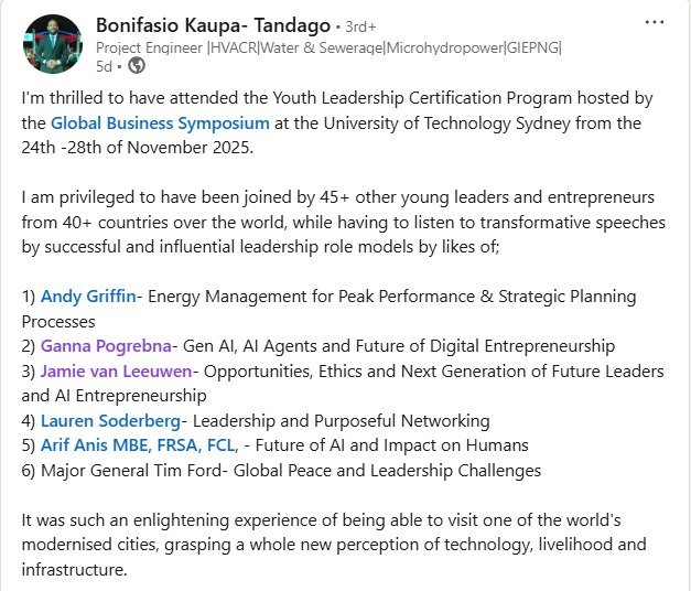 Bonifasio Kaupa- Tandago LinkedIn Post