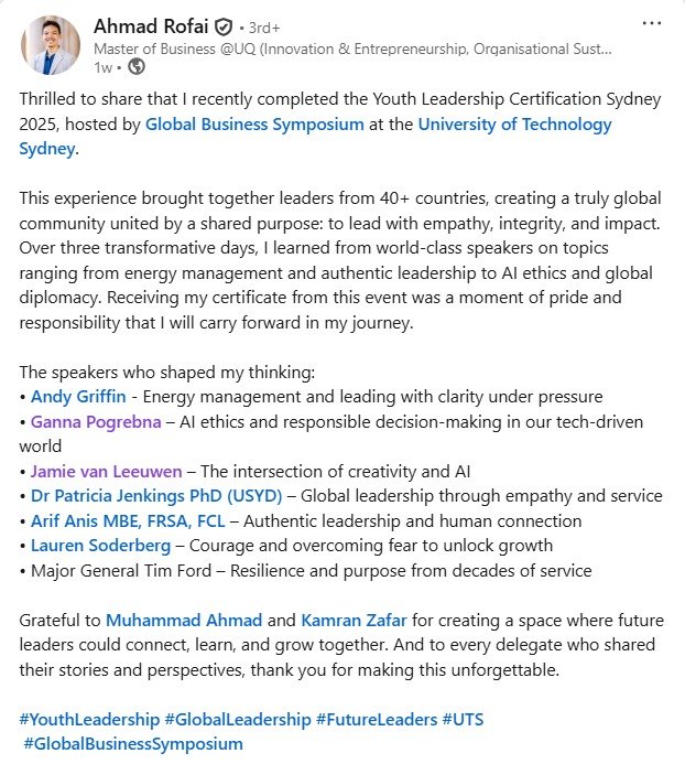 Ahmad Rofai  LinkedIn Post