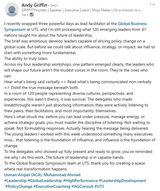 Andy Griffin LinkedIn Post