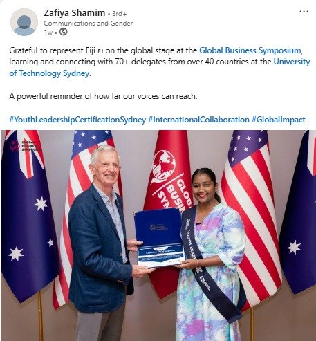 Zafiya Shamim LinkedIn Post