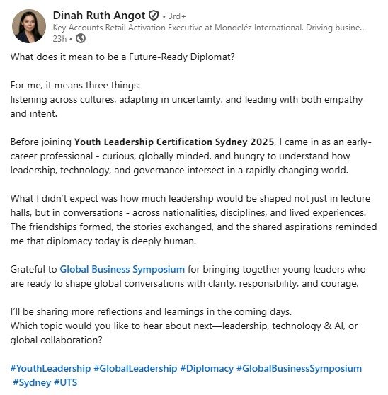 Dinah Ruth Angot  LinkedIn Post