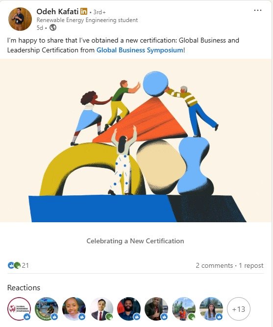 Odeh Kafati  LinkedIn Post